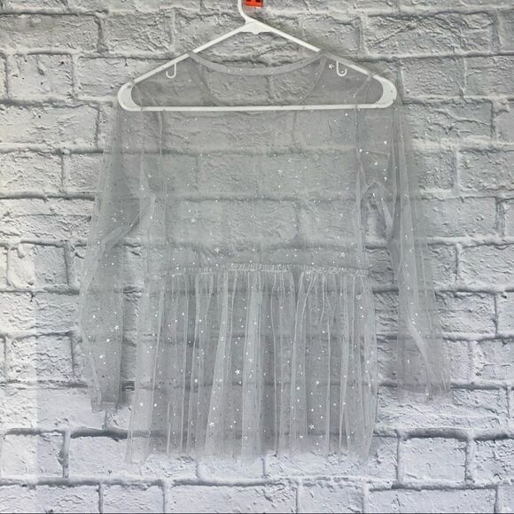 Girls white sheer ruffle bottom top w/stars 10-12 - Picture 6 of 6